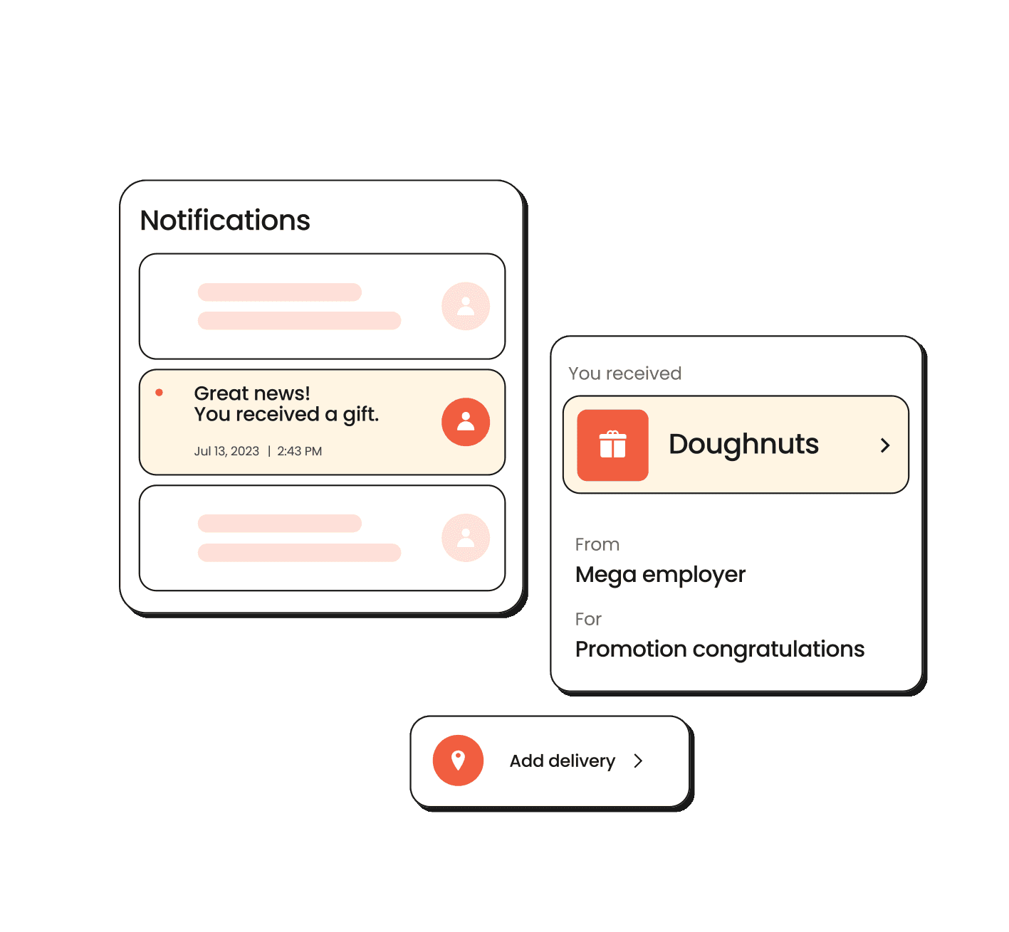 Gift notifications showing a doughnut gift received from an employer