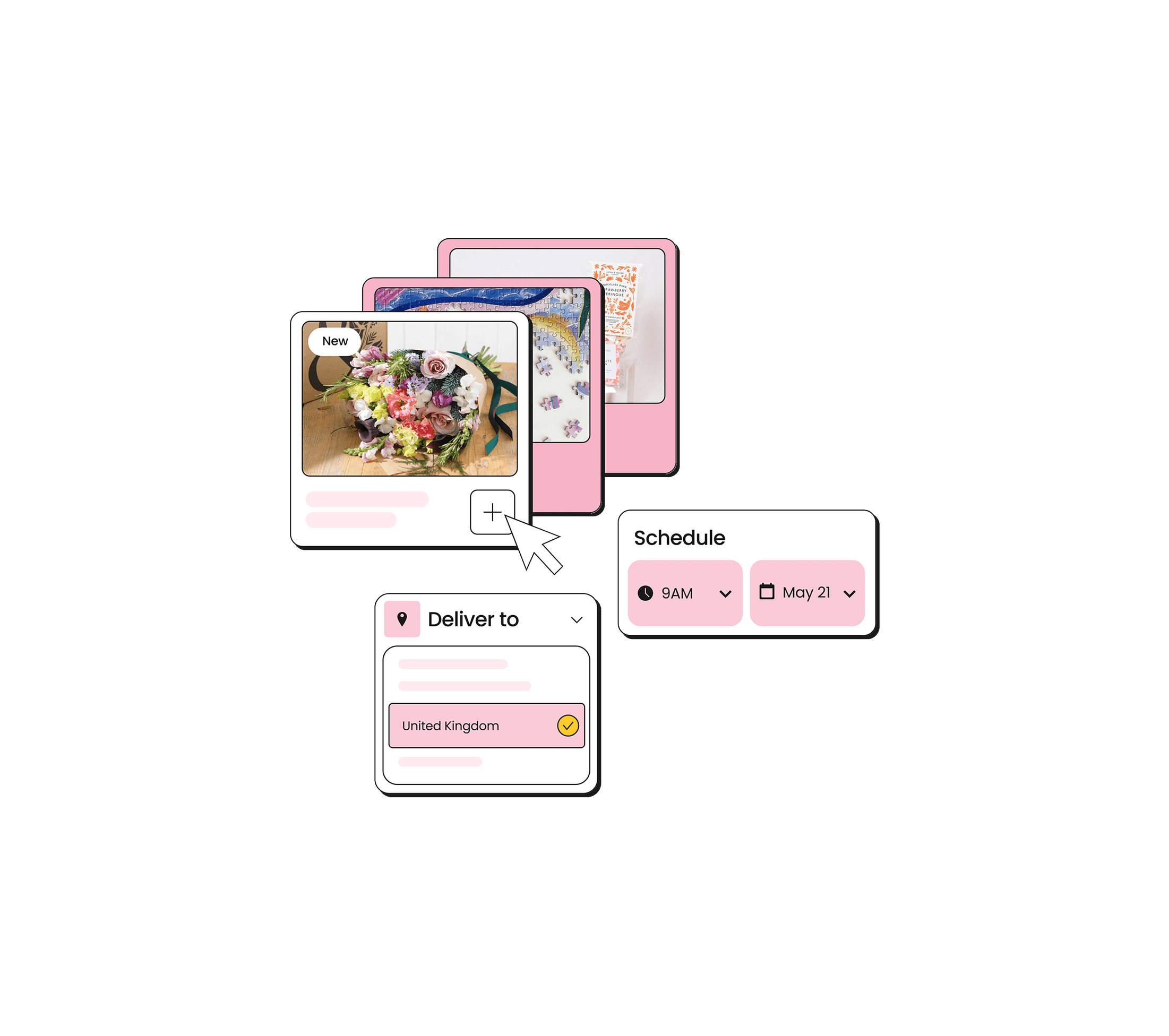The Huggg send flow showing scheduling and delivery country options