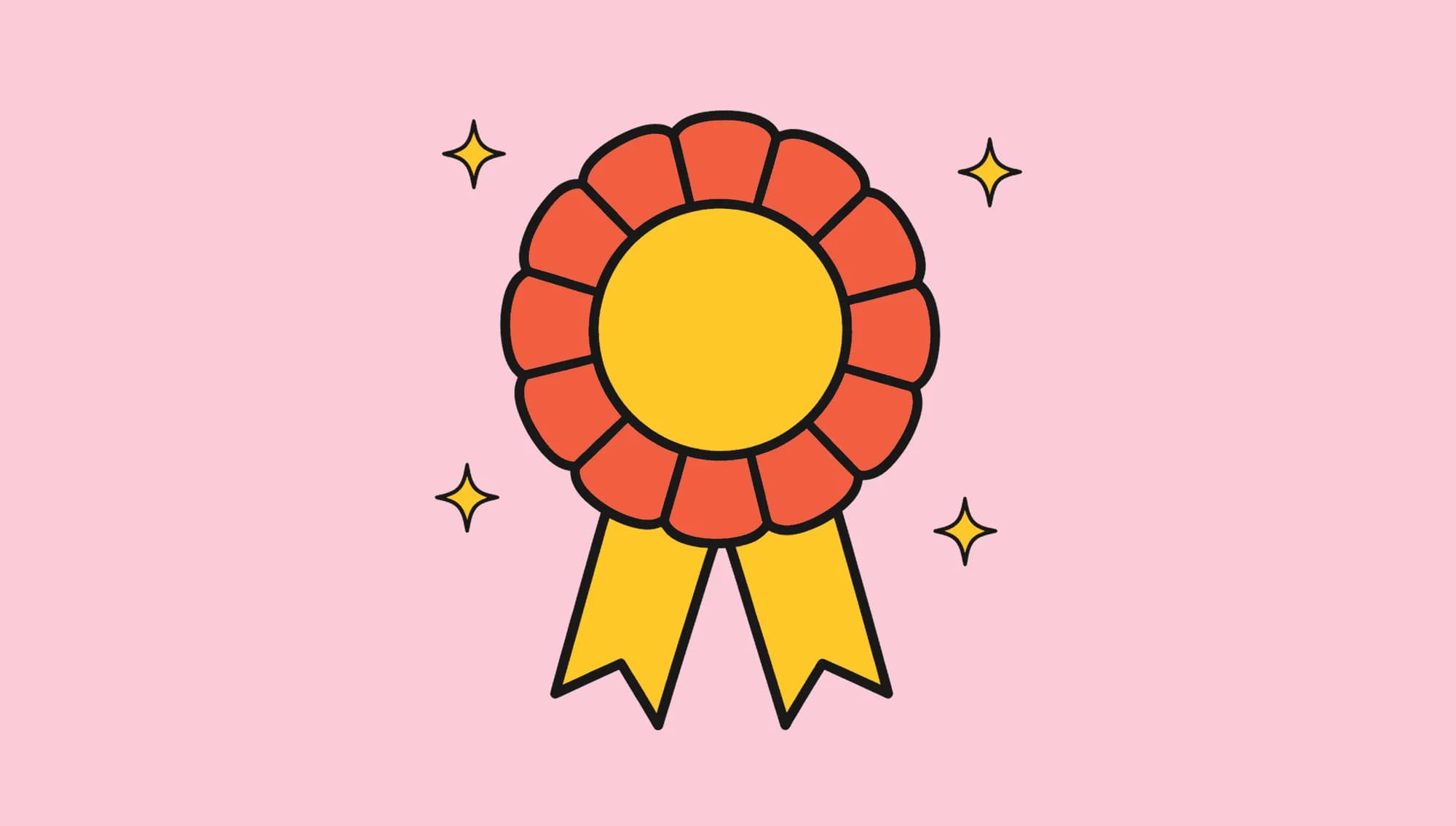 Gratitude at work illustration, an award rosette with ribbon tails