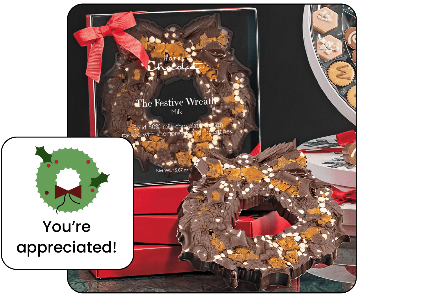Christmas gift with choice from Huggg featuring chocolate, wine and wellness products