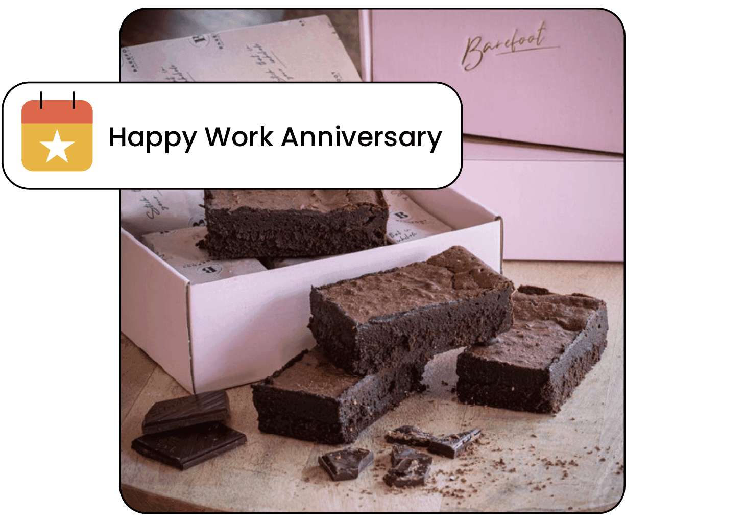 Brownies in a gift box with a 'Happy Work Anniversary' message