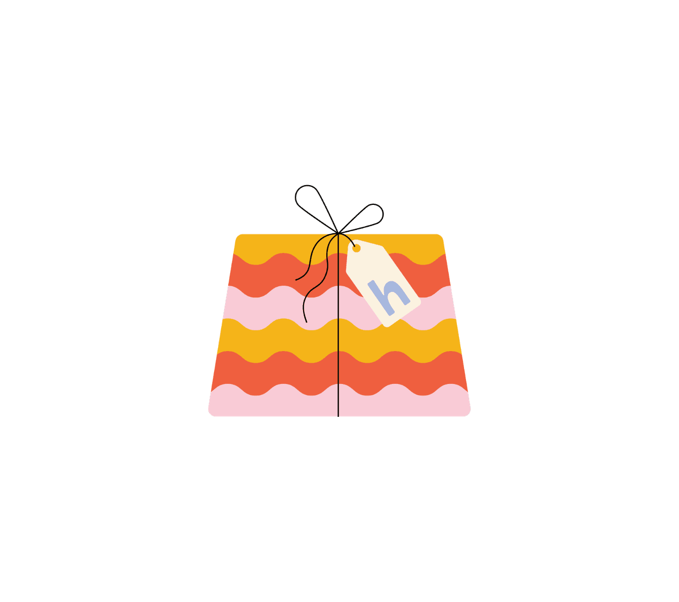 An illustration of a wrapped gift with a Huggg tag