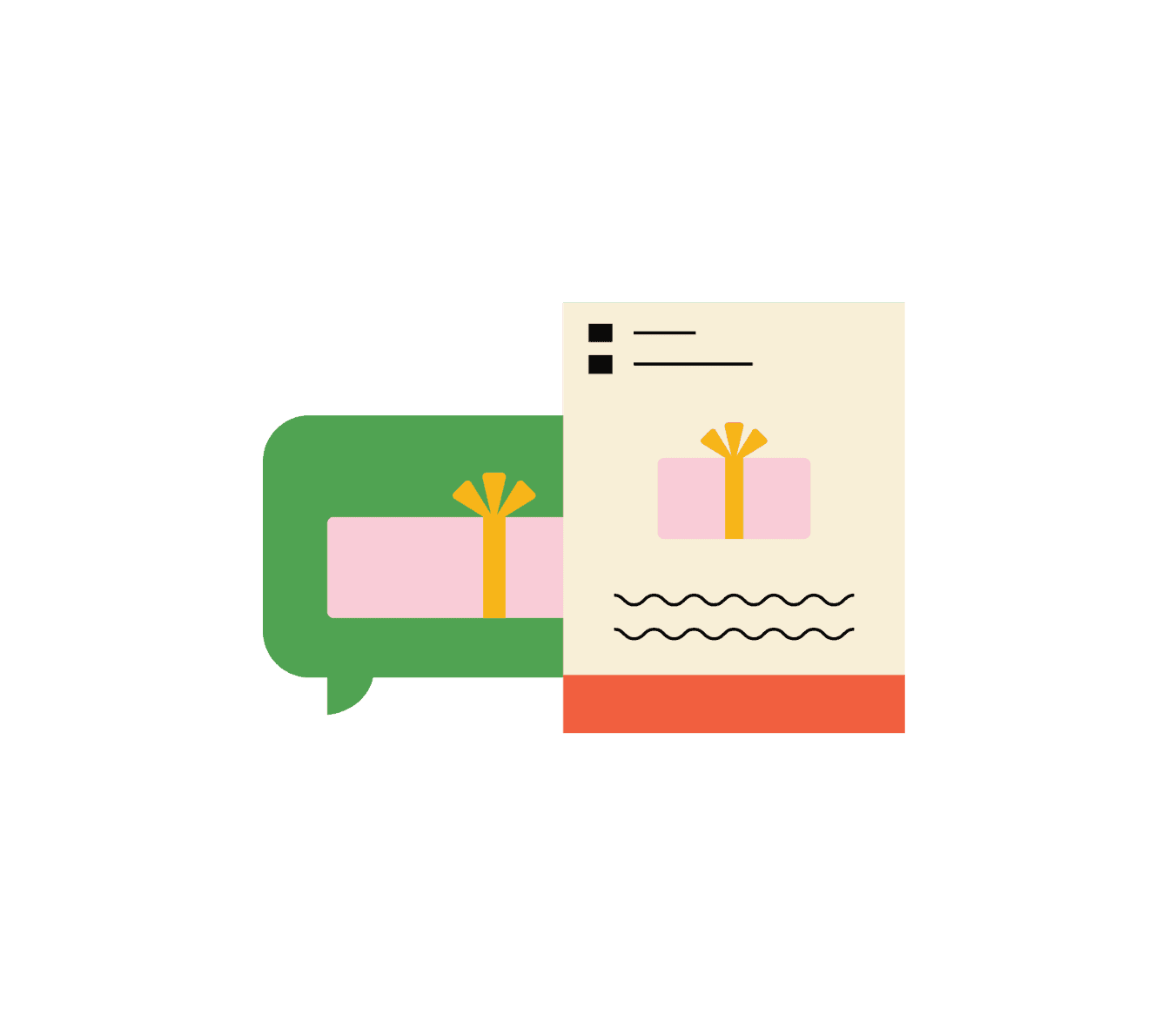 An illustration of a gift being sent in a message
