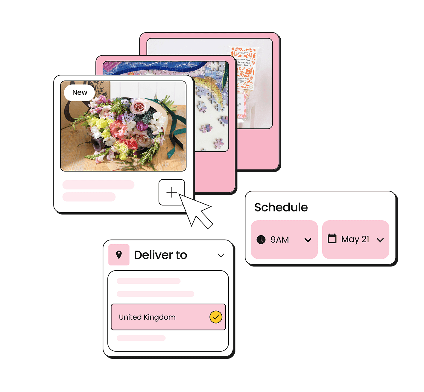 The Huggg send flow showing scheduling and delivery country options